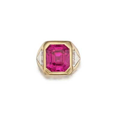 View full screen - View 1 of Lot 112. Pink Sapphire and Diamond Ring.