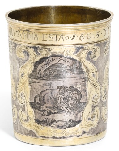 View full screen - View 1 of Lot 86. A GERMAN PARCEL-GILT SILVER BEAKER, UNMARKED, POSSIBLY HAMBURG, CIRCA 1690.