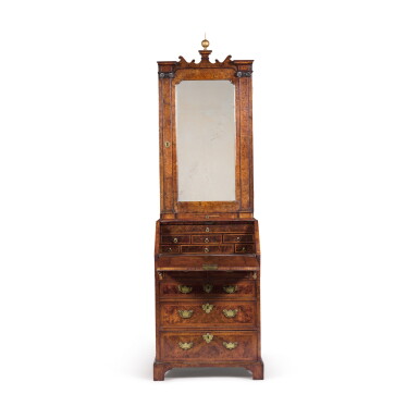 View full screen - View 1 of Lot 36. A George II burr walnut bureau bookcase, circa 1710.