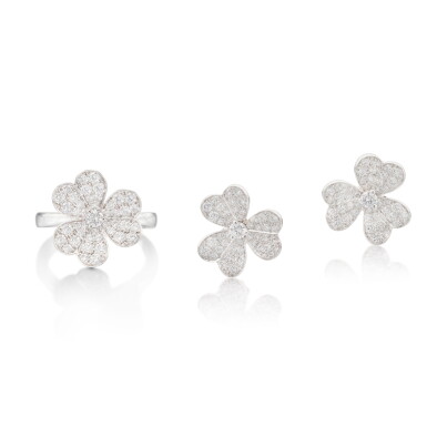 View full screen - View 1 of Lot 1981. ‘Frivole' Diamond Demi-Parure | 梵克雅寶 | ‘Frivole’ 鑽石 戒指 配 耳環套裝.