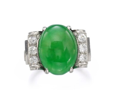View full screen - View 1 of Lot 88. JADEITE AND DIAMOND RING .