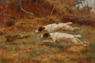 View full screen - View 1 of Lot 903. Two Terriers chasing a Hare.
