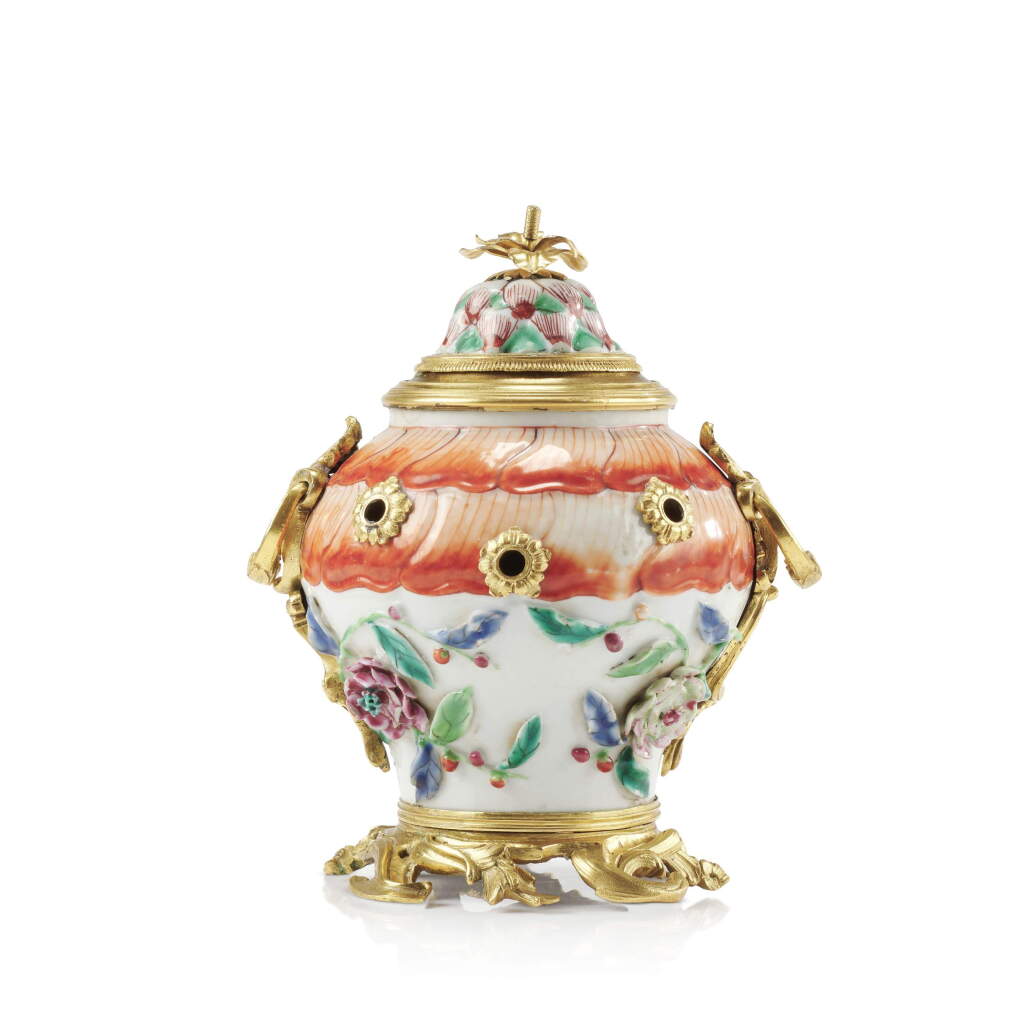 View full screen - View 1 of Lot 161. A gilt-bronze mounted Chinese porcelain pot-pourri vase, the porcelain Qianlong, the mounts mid-18th century.