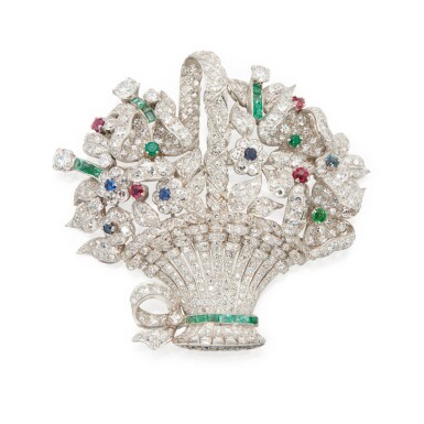 View full screen - View 1 of Lot 226. Diamond and Gem-Set Brooch.