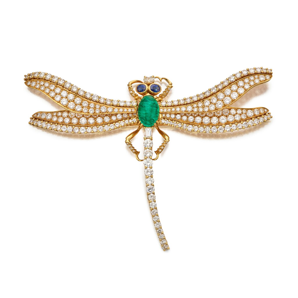 View full screen - View 1 of Lot 163. Cartier | Emerald, Sapphire and Diamond Clip-Brooch, France 卡地亞 祖母綠配藍寶石及鑽石別針,法國.