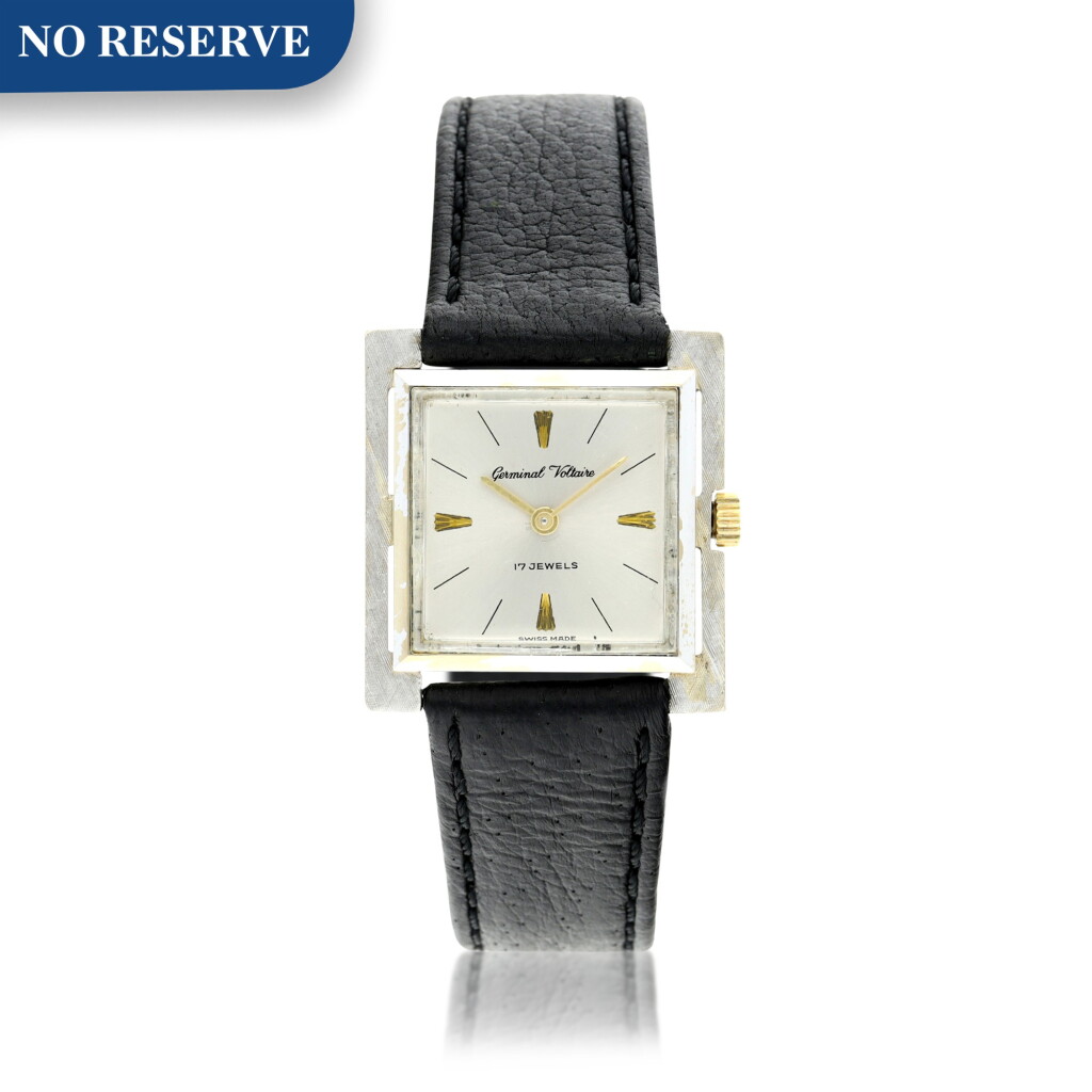 View full screen - View 1 of Lot 197. A white gold square shaped wristwatch, Circa 1960.