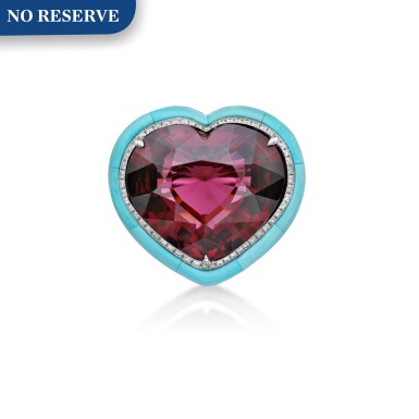 View full screen - View 1 of Lot 45. Garnet, Turquoise and Diamond Ring.