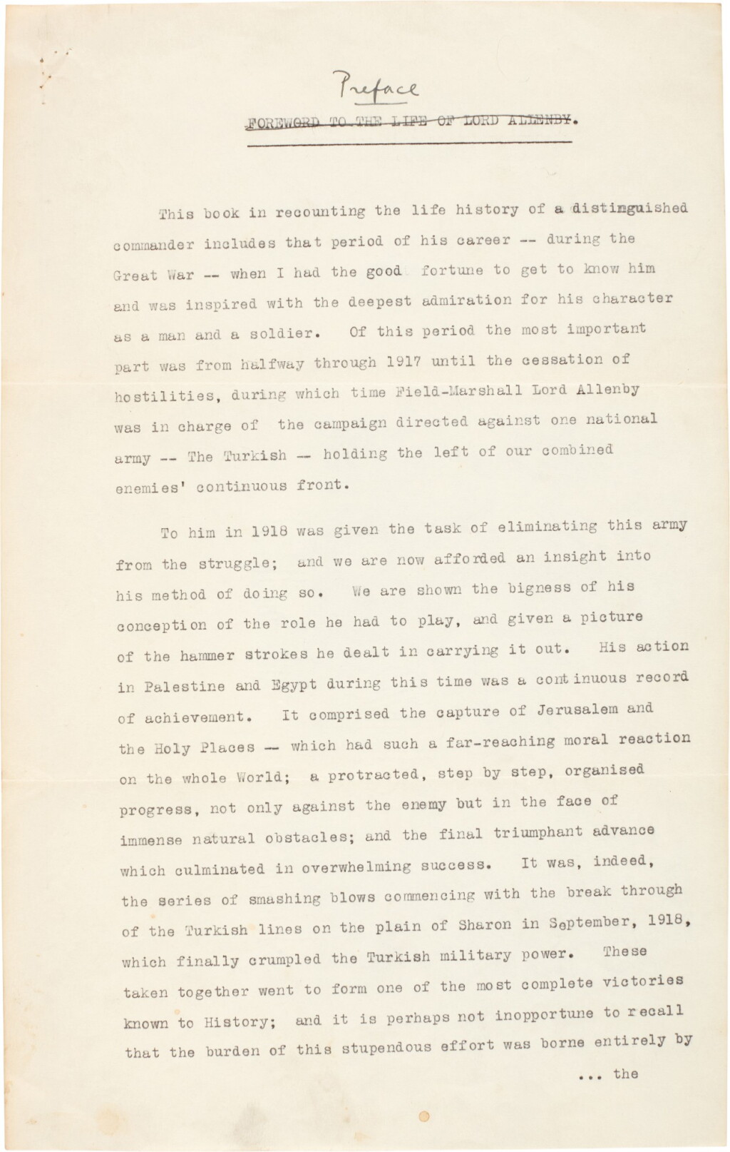 View full screen - View 1 of Lot 3. E.H. Allenby | Autograph letter signed and a typescript preface to his Life signed by Lloyd George.