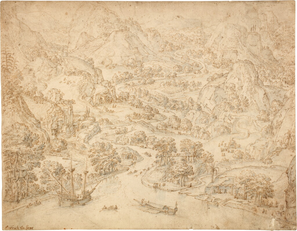 View full screen - View 1 of Lot 115. Bird's eye view of an exotic rugged river landscape.