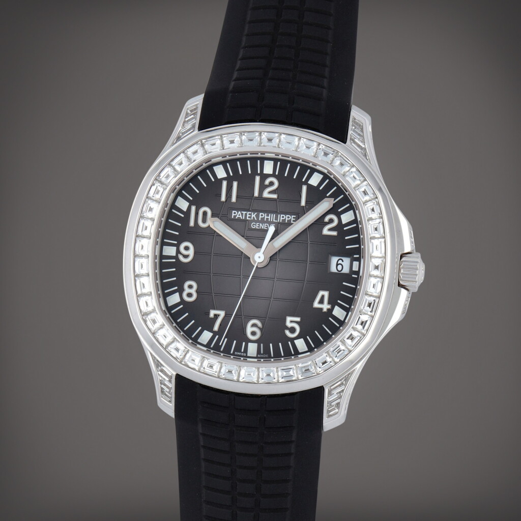 View full screen - View 1 of Lot 25. Aquanaut, Reference 5167/300G-010 | A white gold and baguette diamond-set wristwatch with date | Circa 2020.