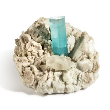 View full screen - View 1 of Lot 56. Aquamarine Crystal with Quartz on Matrix.