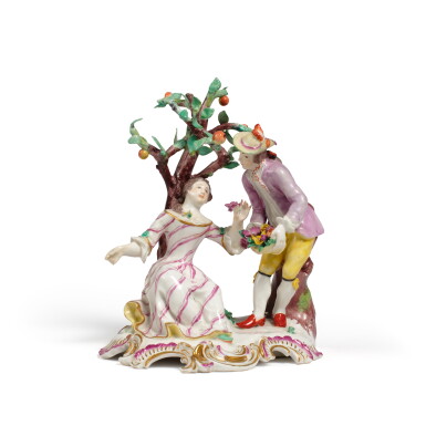 View full screen - View 1 of Lot 778. A Höchst porcelain figure group ‘Der galante Gärtner’, circa 1755-60.