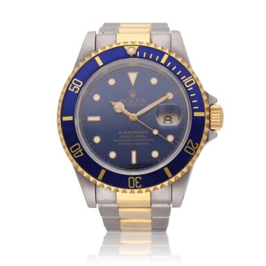 View full screen - View 1 of Lot 243. Reference 16613 Submariner | A stainless steel and yellow gold automatic wristwatch with date and bracelet, Circa 1993.