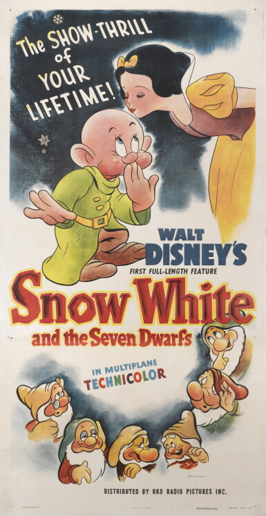 View full screen - View 1 of Lot 110. Snow White and the Seven Dwarfs (1937), re-release poster (1958), US.