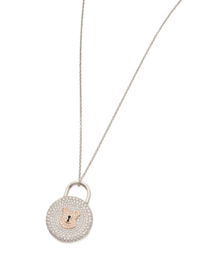 View full screen - View 1 of Lot 32. DIAMOND 'LOCK' PENDANT NECKLACE, TIFFANY & CO..