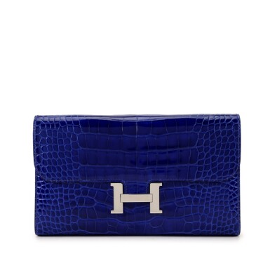 View full screen - View 1 of Lot 133. Bleu Electric Shiny Alligator Constance Long Wallet Palladium Hardware, 2011.