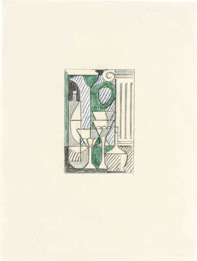 View full screen - View 1 of Lot 327. Purist Painting with Pitcher, Glass and Classical Column (Study).