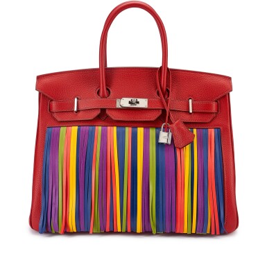 View full screen - View 1 of Lot 131. Rouge Garance Clemence and Multicolor Fringe Birkin 35 HSS Palladium Hardware, 2009.