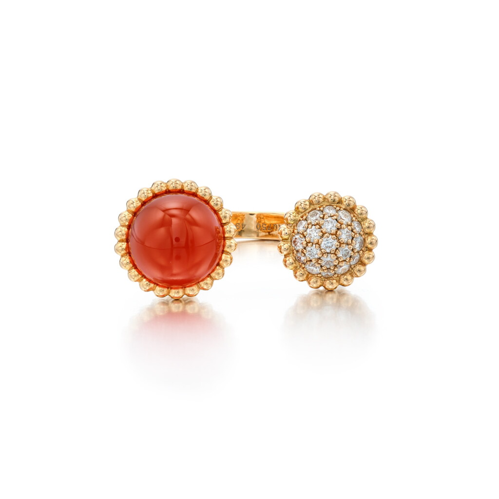 View full screen - View 1 of Lot 203. Pink Gold, Carnelian and Diamond 'Perlée Couleurs' Ring, France.