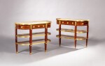 A pair of late Louis XVI satinwood veneered and gilt-bronze mpunt consoles dessertes, after 1785, stamped by Jean-André Artzt | Paire de consoles dessertes en placage de satiné et monture de bronze doré d'époque Louis XVI, après 1785, estampille de Jean-André Artzt