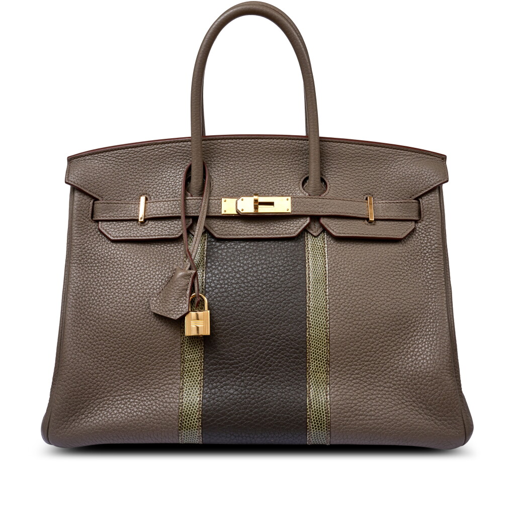 View full screen - View 1 of Lot 56. Limited Edition Etain, Graphite Clémence and Gris Fonce Lizard Club Birkin 35 Permabrass Hardware, 2011.