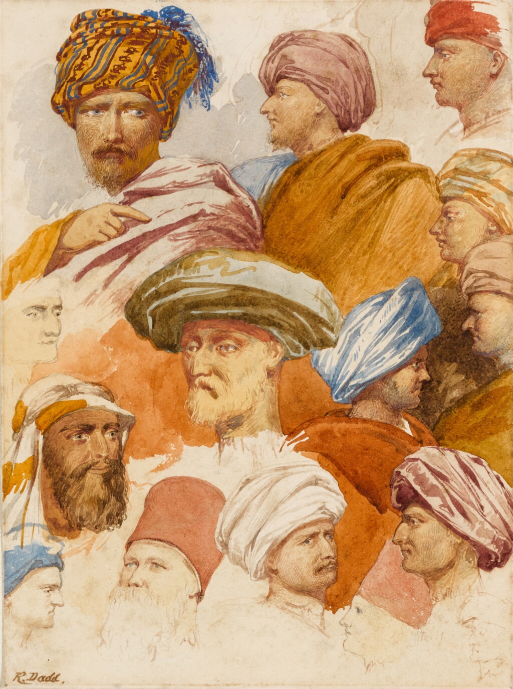 View full screen - View 1 of Lot 34. RICHARD DADD | STUDY OF MIDDLE-EASTERN HEADS.