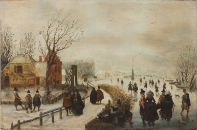View full screen - View 1 of Lot 442. Winter landscape with skaters.
