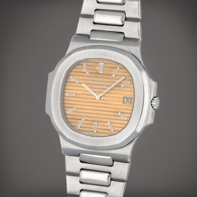 View full screen - View 1 of Lot 28. Nautilus 'Jumbo', Reference 3700/1A A stainless steel wristwatch with date and bracelet Circa 1977.