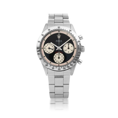 View full screen - View 1 of Lot 552. ROLEX | 'PAUL NEWMAN' DAYTONA, REF 6239, STAINLESS STEEL CHRONOGRAPH WRISTWATCH WITH BRACELET CIRCA 1969.