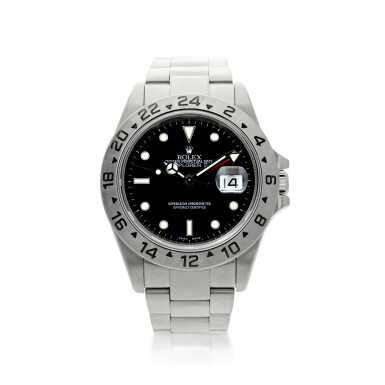 View full screen - View 1 of Lot 555. ROLEX | REFERENCE 16570 EXPLORER II A STAINLESS STEEL AUTOMATIC WRISTWATCH WITH 24-HOUR INDICATION, DATE, AND BRACELET, CIRCA 2002.