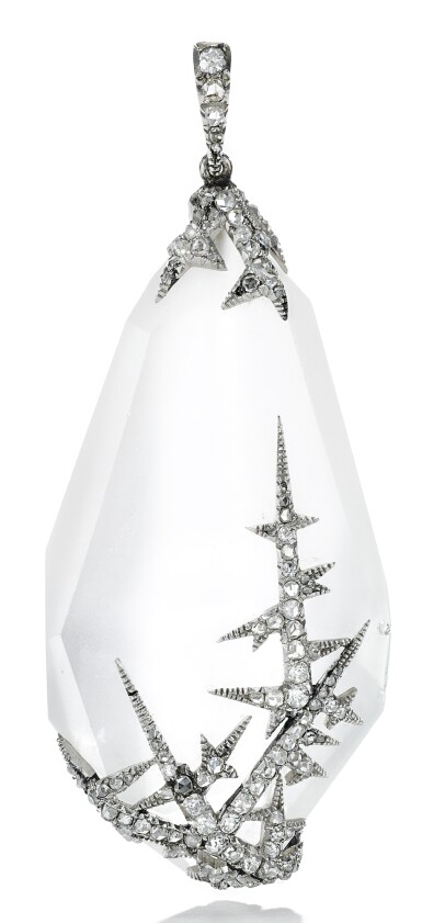 View full screen - View 1 of Lot 304. A VERY RARE FABERGÉ JEWELLED ROCK CRYSTAL ‘SNOWFLAKE’ PENDANT, WORKMASTER ALBERT HOLMSTRÖM, AFTER THE DESIGN BY ALMA PIHL, ST PETERSBURG, CIRCA 1913.