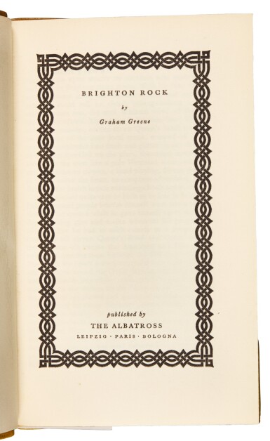 View full screen - View 1 of Lot 96. Greene, Brighton Rock, 1939, Albatross edition, author's copy.