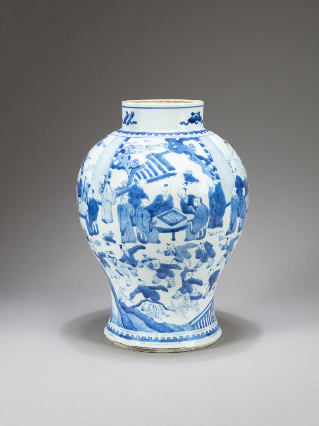 View full screen - View 1 of Lot 166. A blue and white 'literati' baluster vase, Qing dynasty, 18th century | 请十八世纪 青花人物故事圖瓶.
