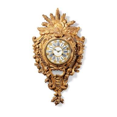 View full screen - View 1 of Lot 137. A giltwood cartel clock, early Louis XV, circa 1730 | Cartel en bois doré du début de l'époque Louis XV, vers 1730.