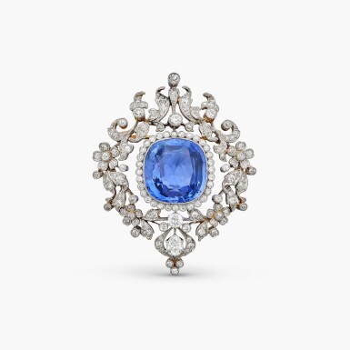 View full screen - View 1 of Lot 95. Sapphire and Diamond Pendant-Brooch 天然「斯里蘭卡」未經加熱藍寶石 配 鑽石 掛墜 或 胸針.