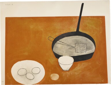 View full screen - View 1 of Lot 244. WILLIAM SCOTT R.A. | STILL LIFE WITH FRYING PAN AND EGGS.