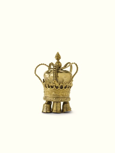 View full screen - View 1 of Lot 33. A VICTORIAN SILVER-GILT MINIATURE TORAH CROWN, ATTRIBUTED TO JOSEPH ANGELL, LONDON, CIRCA 1860.