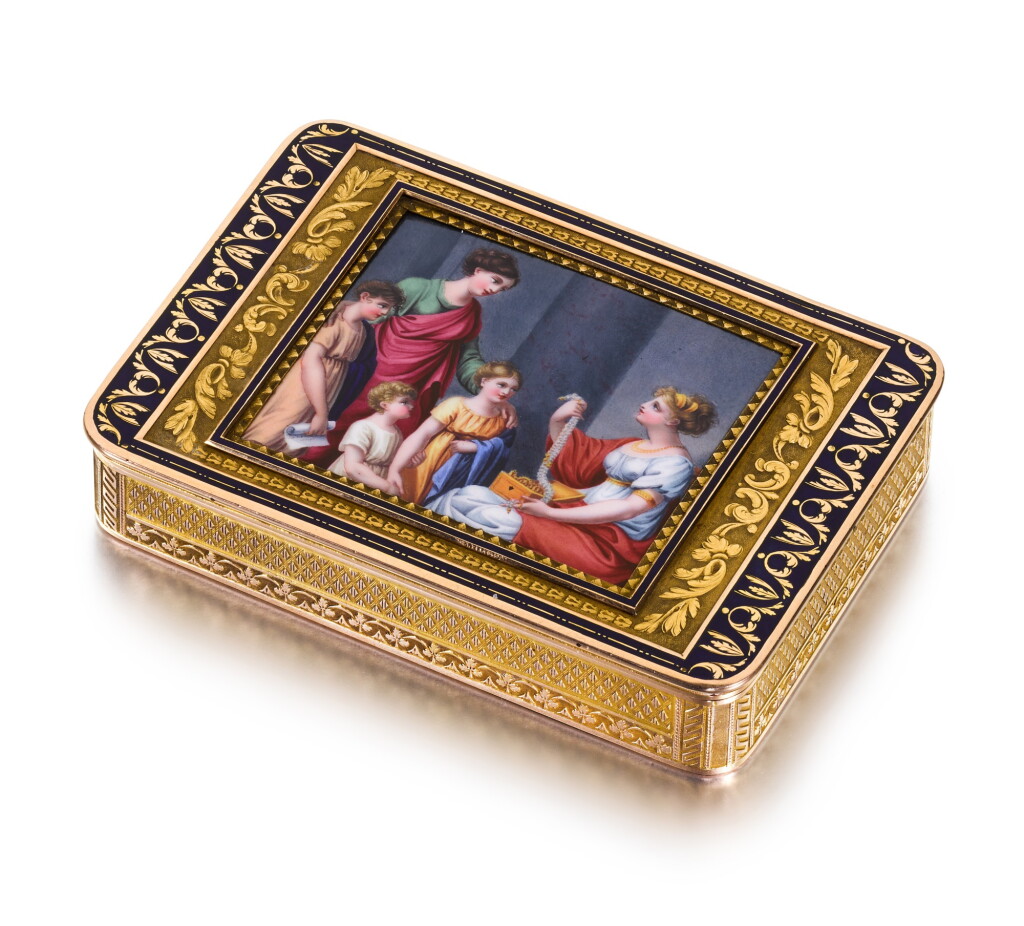 View full screen - View 1 of Lot 51. A gold and enamel snuff box, Hanau, circa 1805.