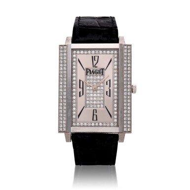 View full screen - View 1 of Lot 373. Reference P10098 | A white gold and diamond-set rectangular wristwatch, Circa 2005.