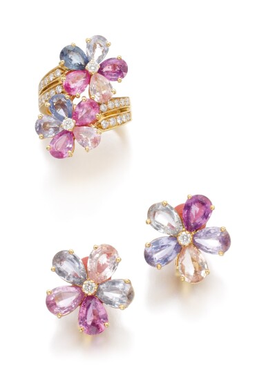 View full screen - View 1 of Lot 162. GEM SET AND DIAMOND DEMI-PARURE | BULGARI.