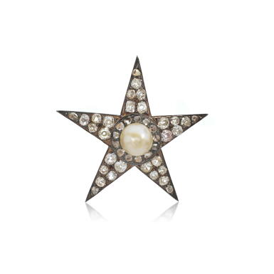 View full screen - View 1 of Lot 1031. Natural pearl and diamond brooch, late 19th century.