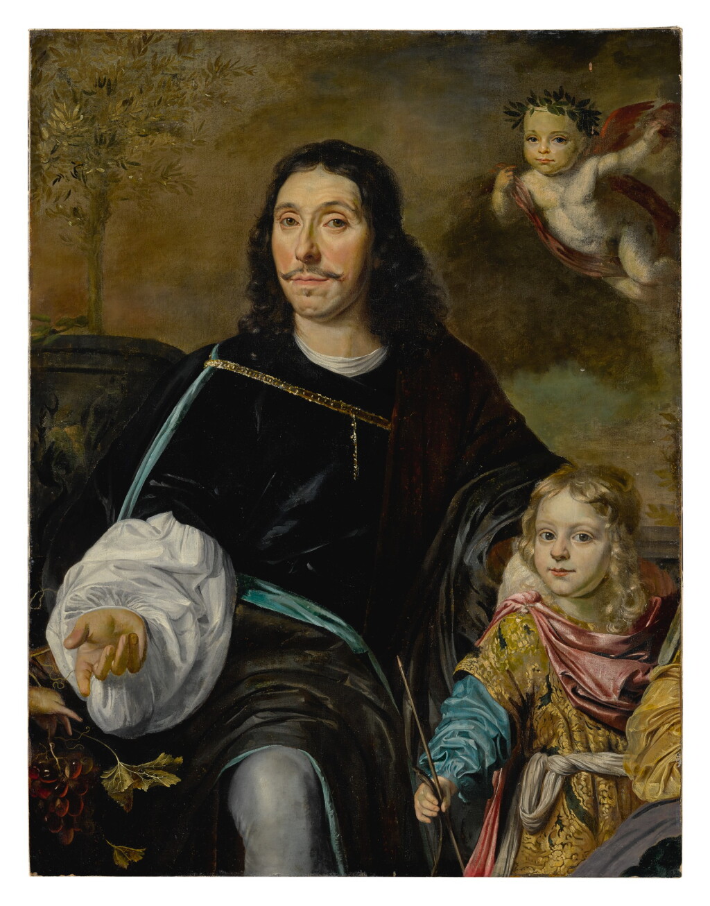 View full screen - View 1 of Lot 634. Portrait of a gentleman and a young boy, both three-quarter length, with a putto.