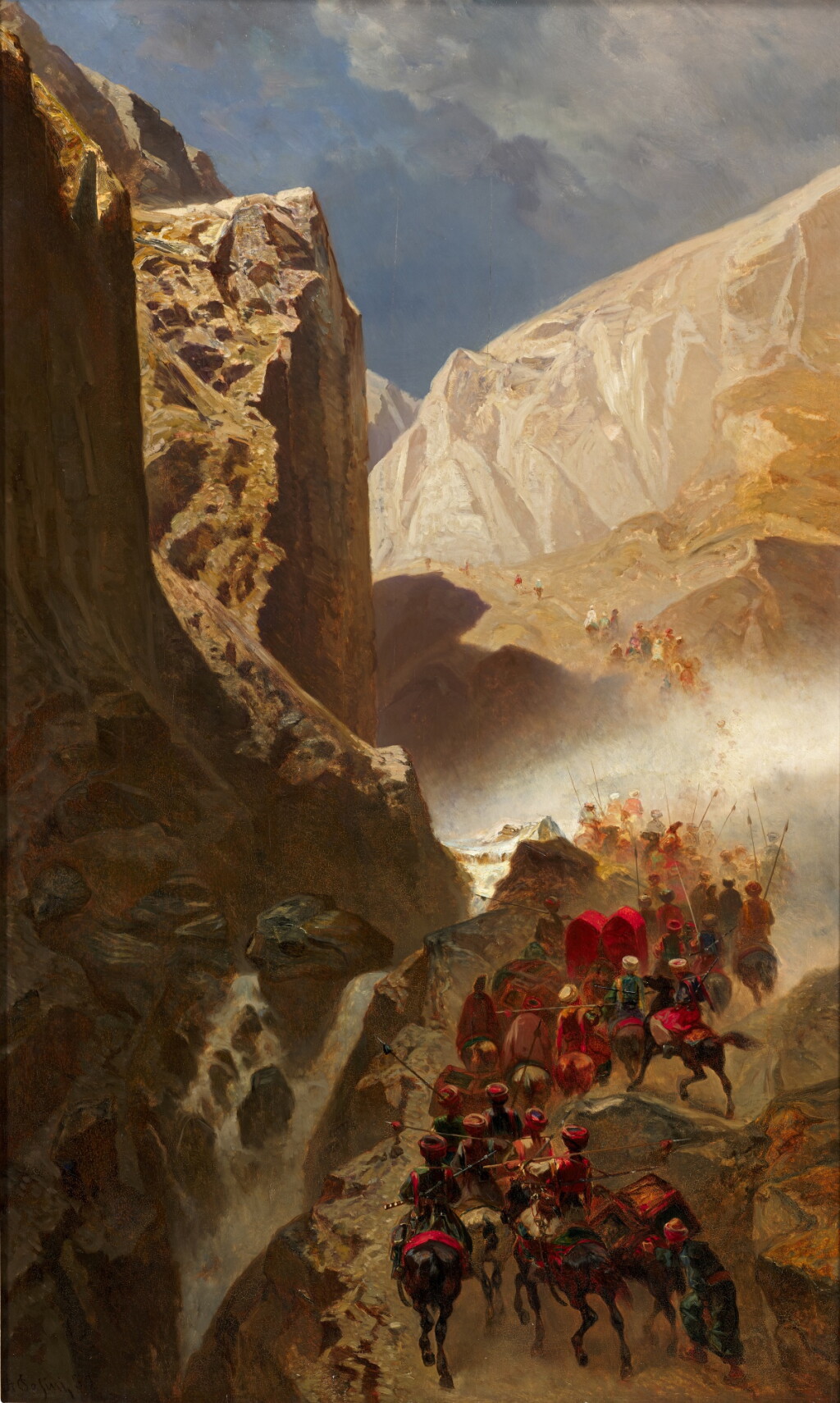 View full screen - View 1 of Lot 27. Caravan traversing a mountain pass.