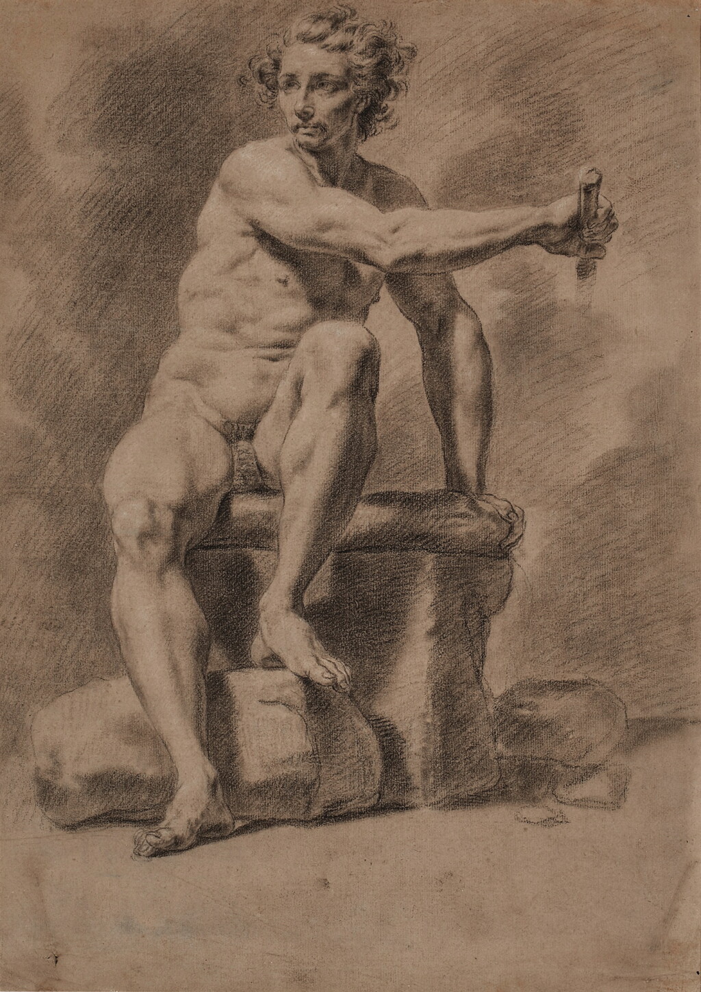 View full screen - View 1 of Lot 211. Recto: Seated Male Nude Verso: Standing Male Nude.