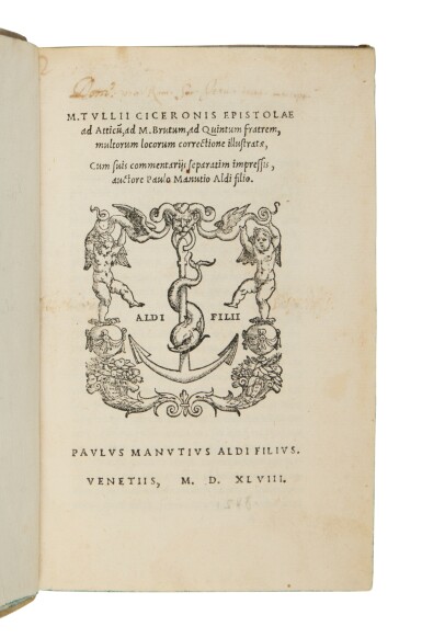 View full screen - View 1 of Lot 80. Cicero, Epistolae ad Atticum, Venice, Aldus, 1548, later vellum.