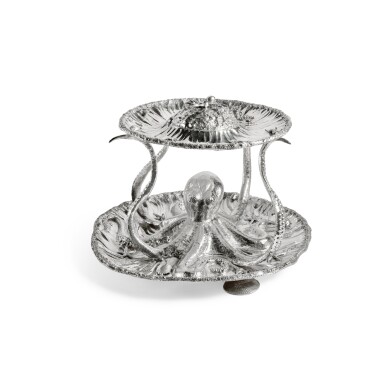 View full screen - View 1 of Lot 783. An Italian Silver Two-Tier Marine Theme Serving Dish, Mario Buccellati, Milan, Late 20th Century.