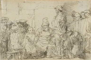 View full screen - View 1 of Lot 534. Christ Seated Disputing with the Doctors (B., Holl. 64; New Holl. 281).