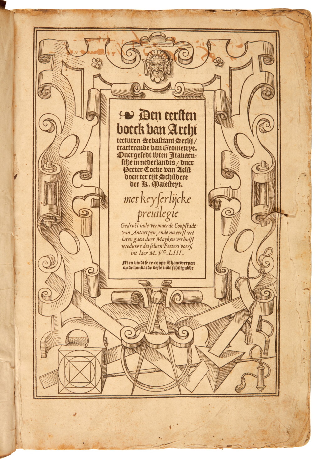 View full screen - View 1 of Lot 280. Serlio, Den eersten (-vijfsten) boeck van Architecturen, Antwerp, 1553, contemporary limp vellum.