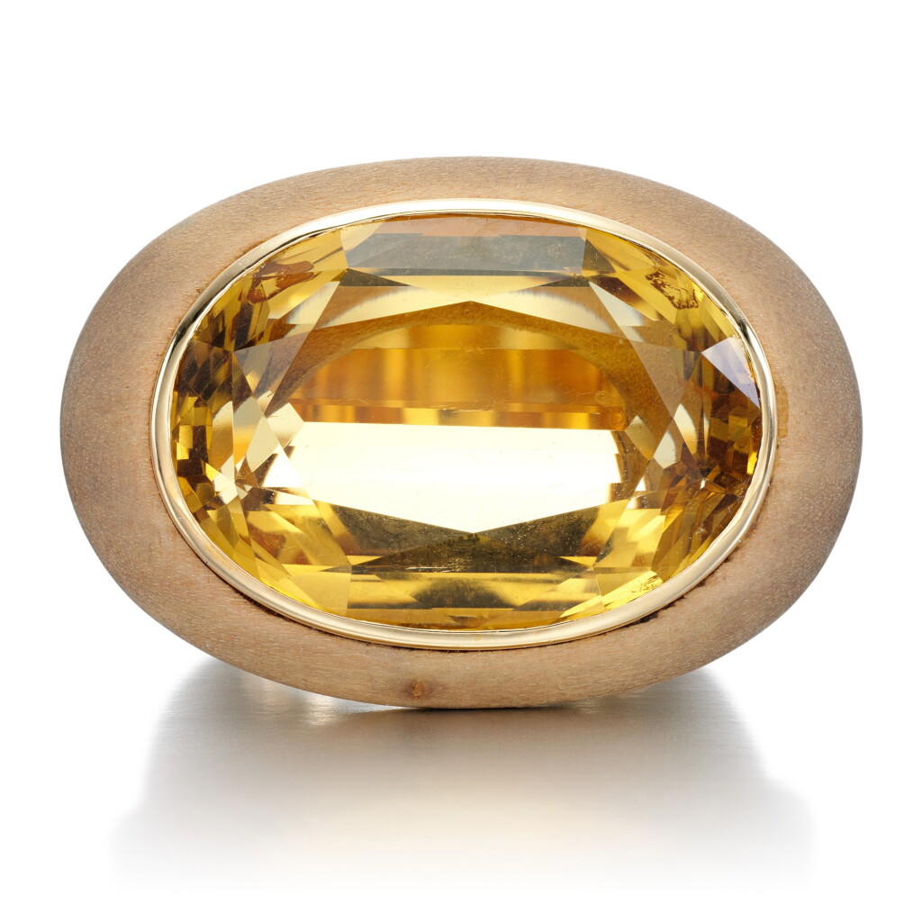View full screen - View 1 of Lot 18. Citrine and sandalwood ring, 1970s.