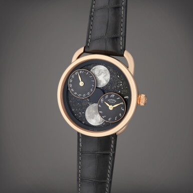 View full screen - View 1 of Lot 209. Reference AR1.870f Arceau L'Heure De La Lune Black Sahara | A limited edition pink gold automatic wristwatch with date, moon phases, and meteorite dial, Circa 2023.